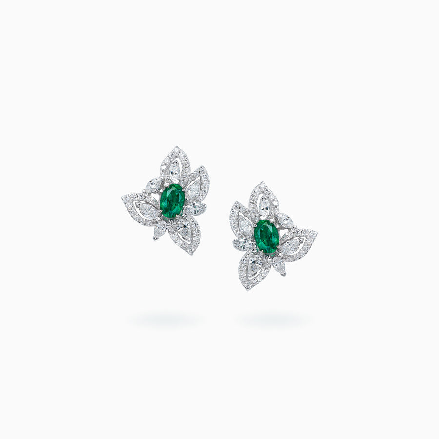 18K White Gold Emerald & Diamond Earrings