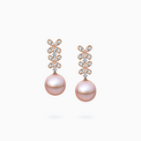 18K White & Rose Gold Fresh Water Pearl, Diamond Earrings
