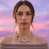 18K Rose Gold Amethyst, Kunzite, Tourmaline, Sapphire Topaz, Citrine, Morganite & Diamond Necklace