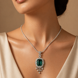 18K White Gold Emerald & Diamond Pendant