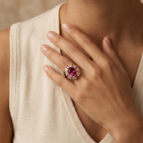 18K White, Yellow & Rose Gold Rubellite, Sapphire & Diamond Ring