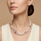 18K 白金和玫瑰金白色南洋珍珠蓝宝石和钻石项链