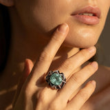 18K White & Black Gold Paraiba & Diamond Ring