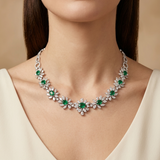 18K White Gold Emerald & Diamond Necklace