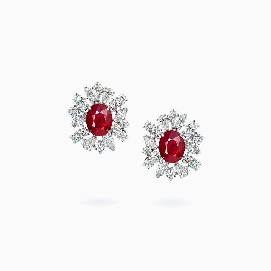 18K White Gold Ruby Diamond Earrings