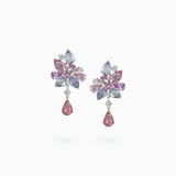 18K White & Rose Gold Color Sapphire, Diamond Earrings