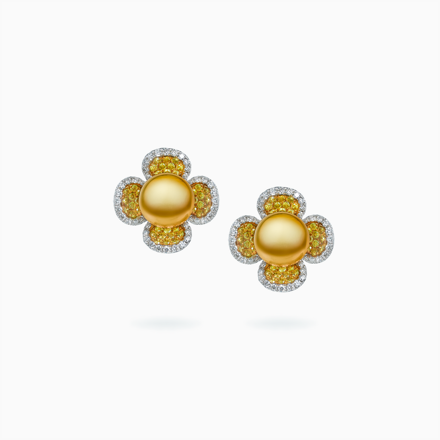 18K Yellow & White Gold South Sea Pearl Diamond Earrings