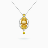 18K White & Yellow Gold ,South Sea Pearl & Diamond & Yellow Sapphire Pendant