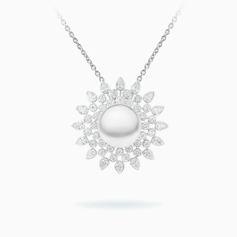 18K White Gold , White South Sea Pearl & Dimond Pendant & Brooch
