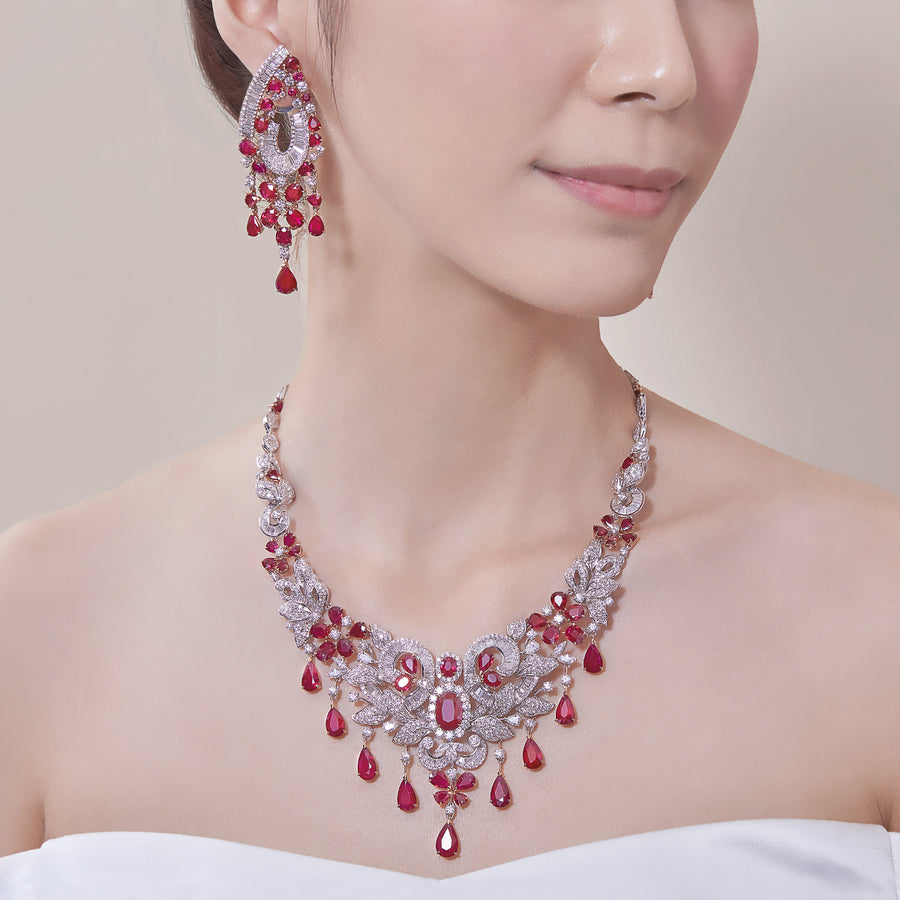18K White & Rose Gold Ruby & Diamond Necklace