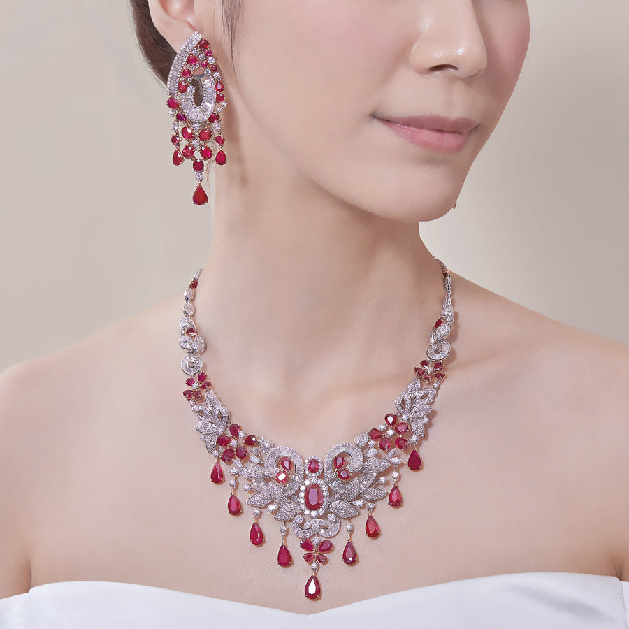 18K White & Rose Gold Ruby & Diamond Earrings