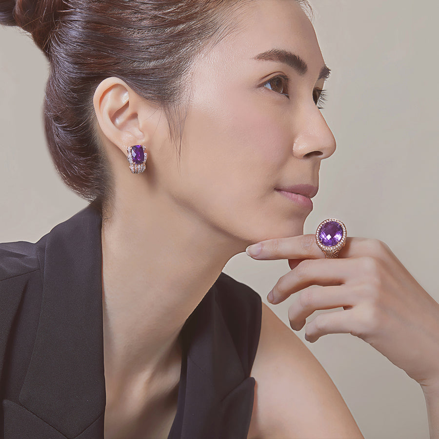 18K White & Rose Gold Amethyst Earrings