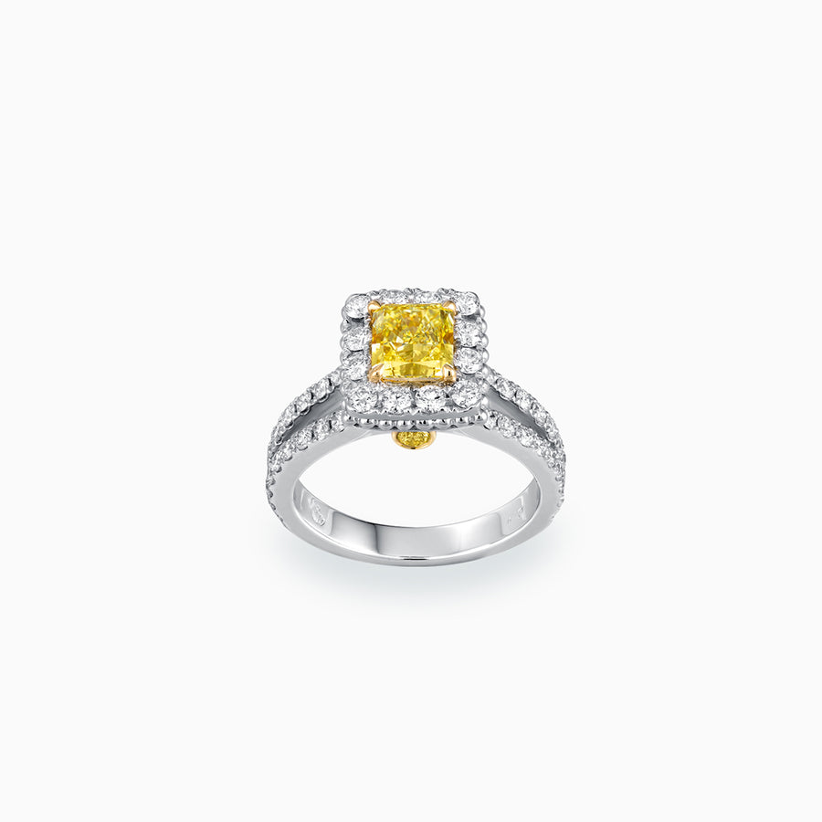 18K White & Yellow Gold Radian Cut Yellow Diamond Ring