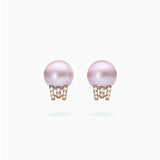 18K Rose & White Gold Pink Fresh Water Pearl Diamond Earrings