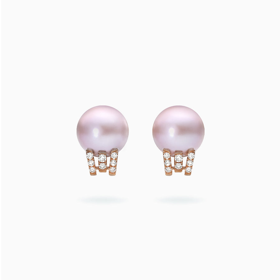 18K 玫瑰白金粉红淡水珍珠钻石耳环