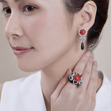 18K White Gold Coral Onyx Ring