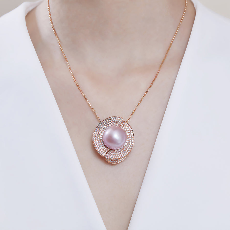 18K Rose Gold Pink Fresh Water Pearl Pendant