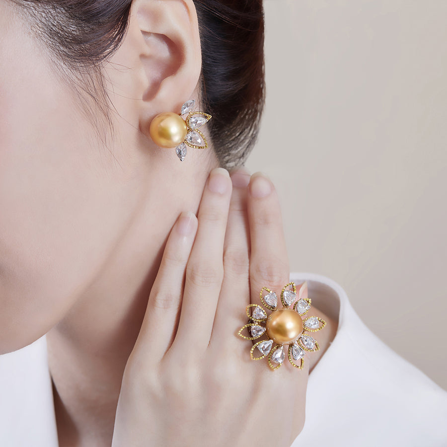 18K White & Yellow Gold Golden South Sea Pearl Ring