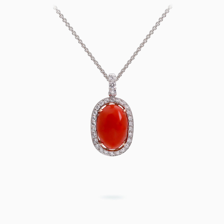 18K White & Rose Gold Coral & Diamond Pendant