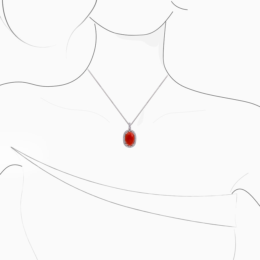 18K White & Rose Gold Coral & Diamond Pendant