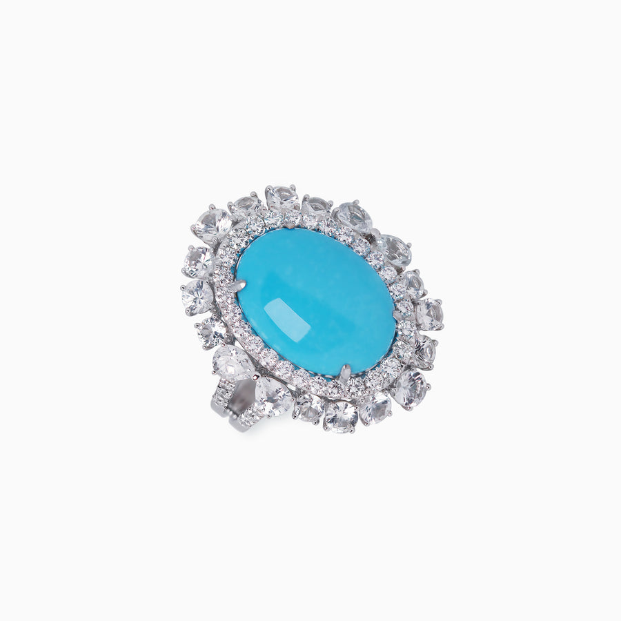 18k White Gold Turquoise, White Sapphire & Diamond Ring