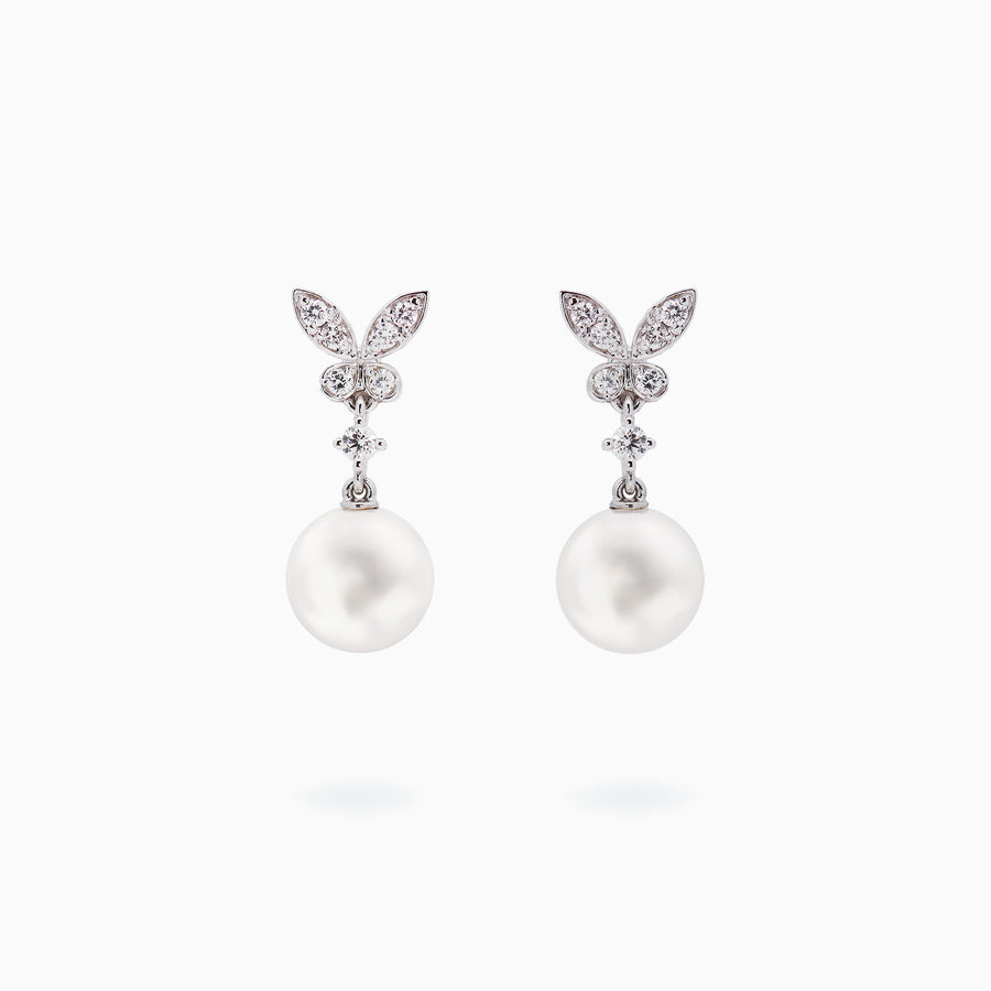 18K White Gold Akoya Pearl & Diamond Earrings