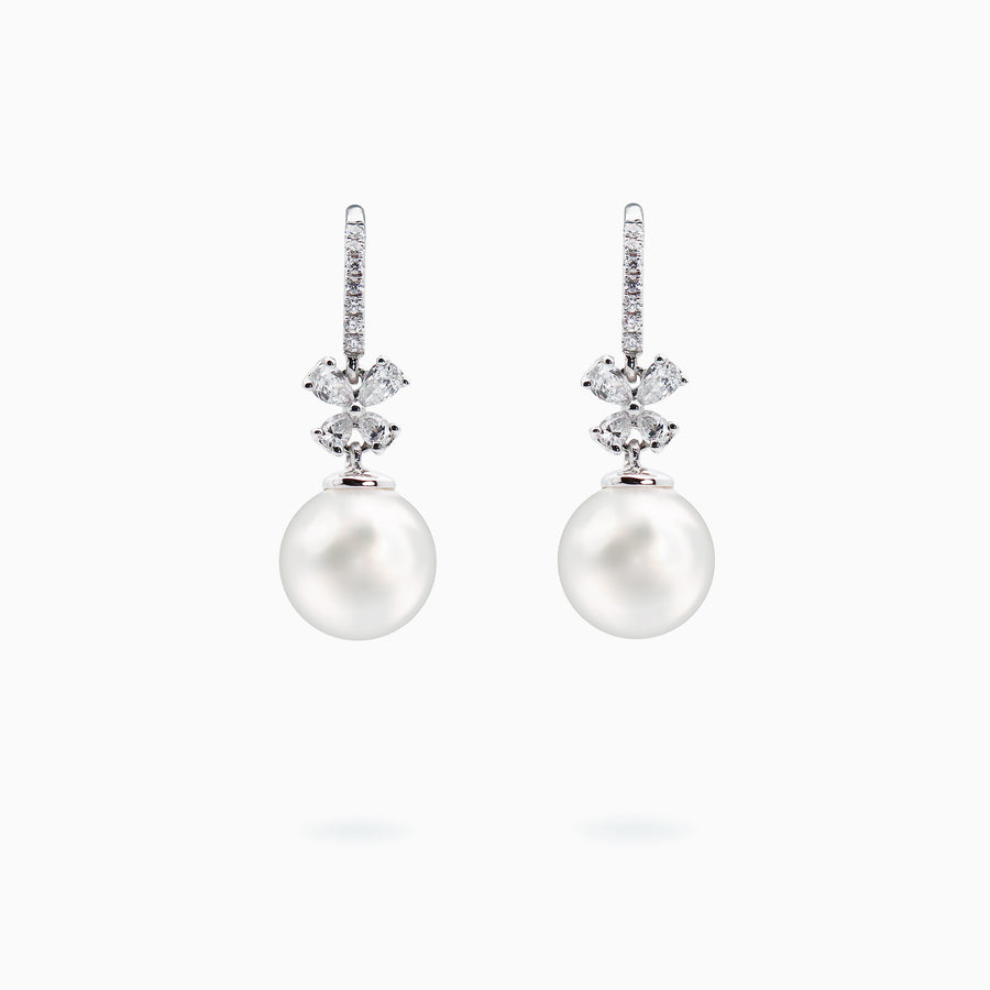 18K White Gold Akoya Pearl & Diamond Earrings
