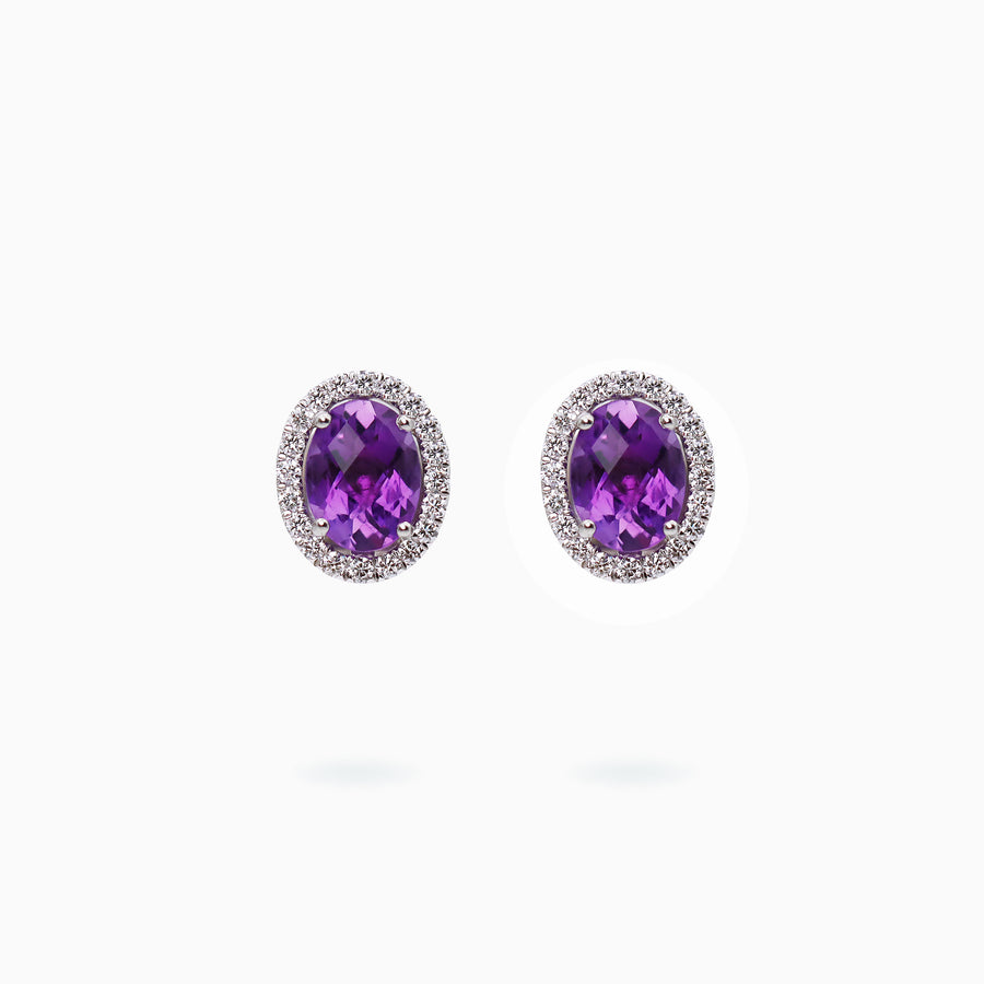 18K White Gold Amethyst & Diamond Earrings