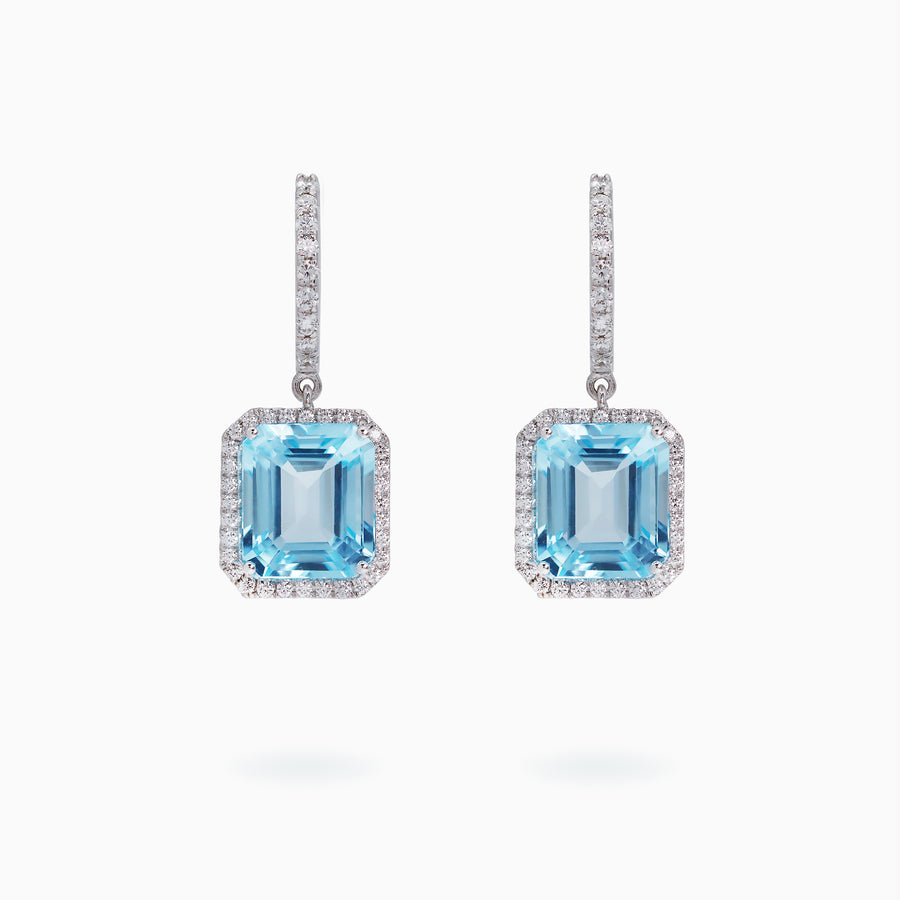 18K White Gold Topaz & Diamond Earrings