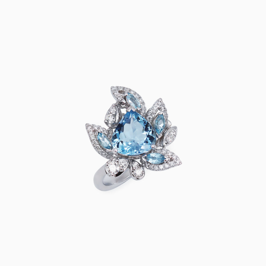 18K 白金海蓝宝石、黄玉和钻石戒指
