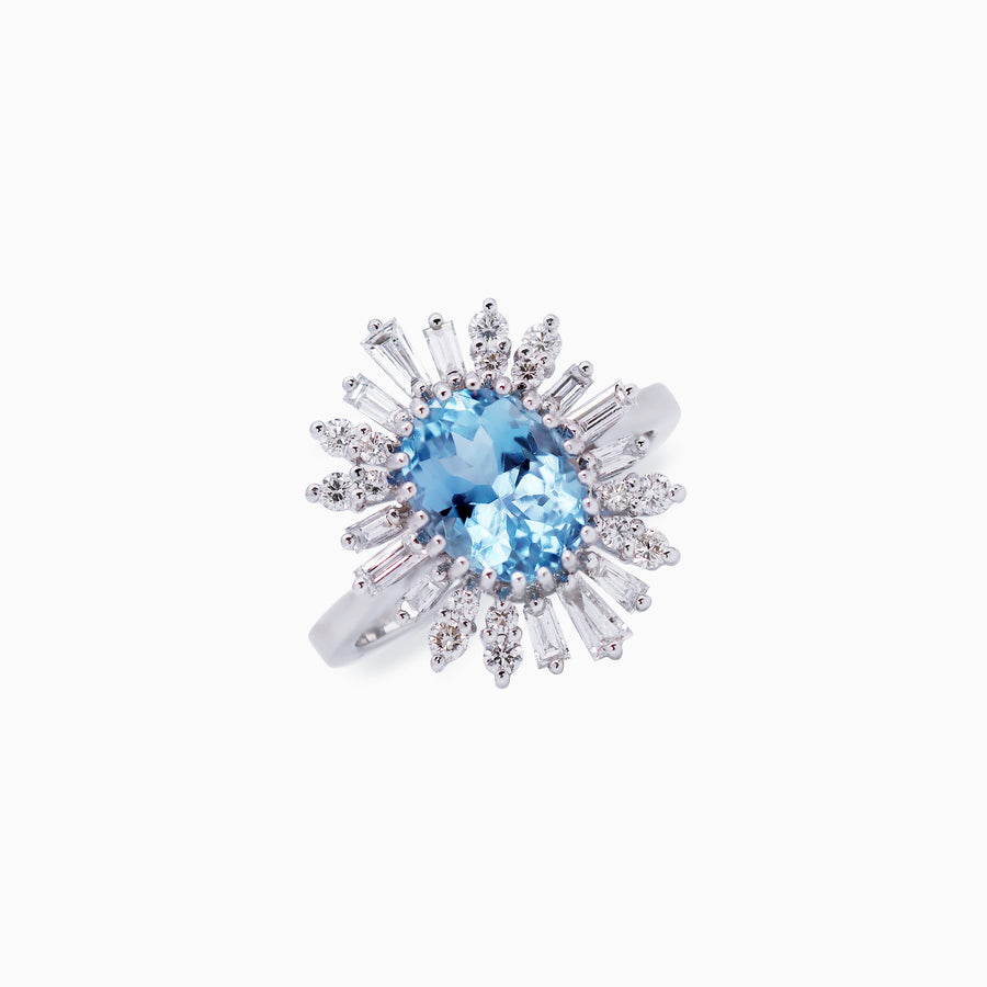 18K White Gold Aquamarine & Diamond Ring