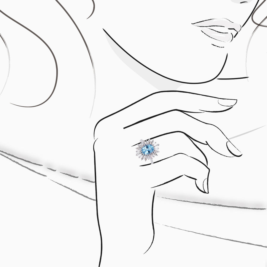 18K White Gold Aquamarine & Diamond Ring