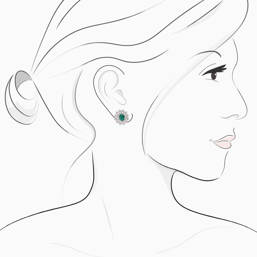 18K White Gold  Emerald & Diamond Earrings