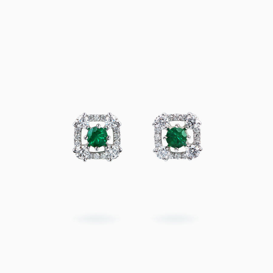 18K White Gold Emerald Diamond Earrings