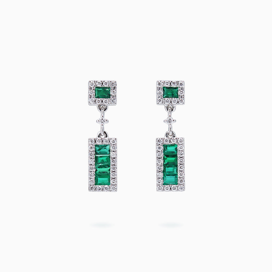 18K White Gold Emerald & Diamond Earrings