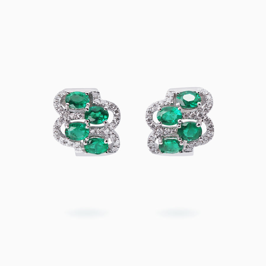 18K White Gold Emerald & Diamond Earrings