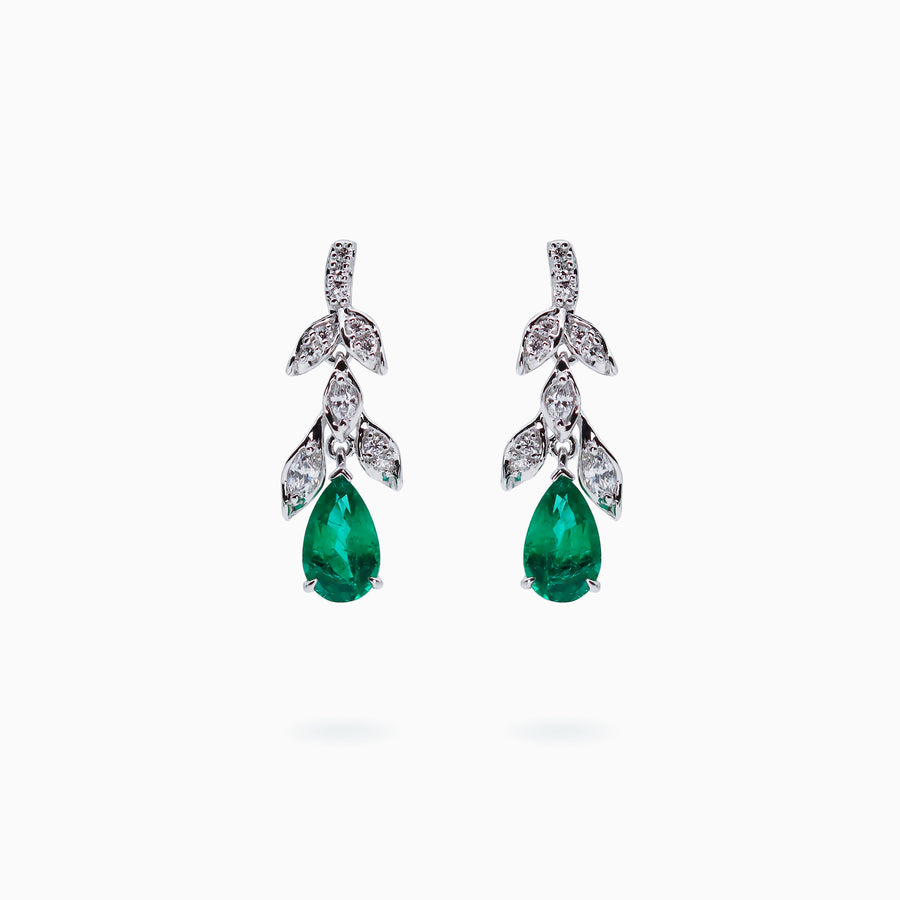 18K White Gold Emerald & Diamond Earrings