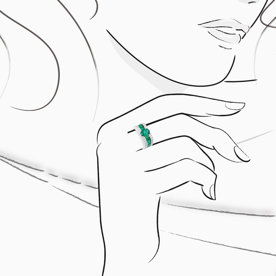 18K White Gold Emerald & Diamond Ring