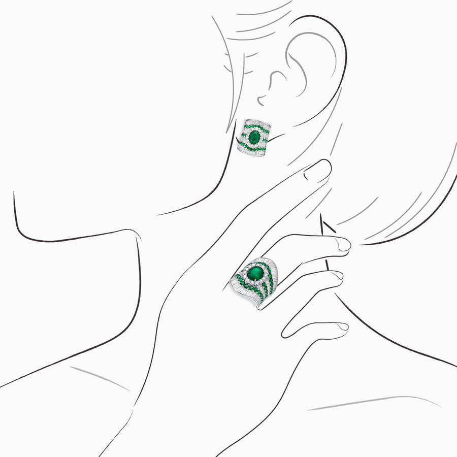 18K White Gold Emerald & Diamond Earrings