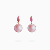 18K White & Rose Gold Fresh Water Pearl & Sapphire Earrings