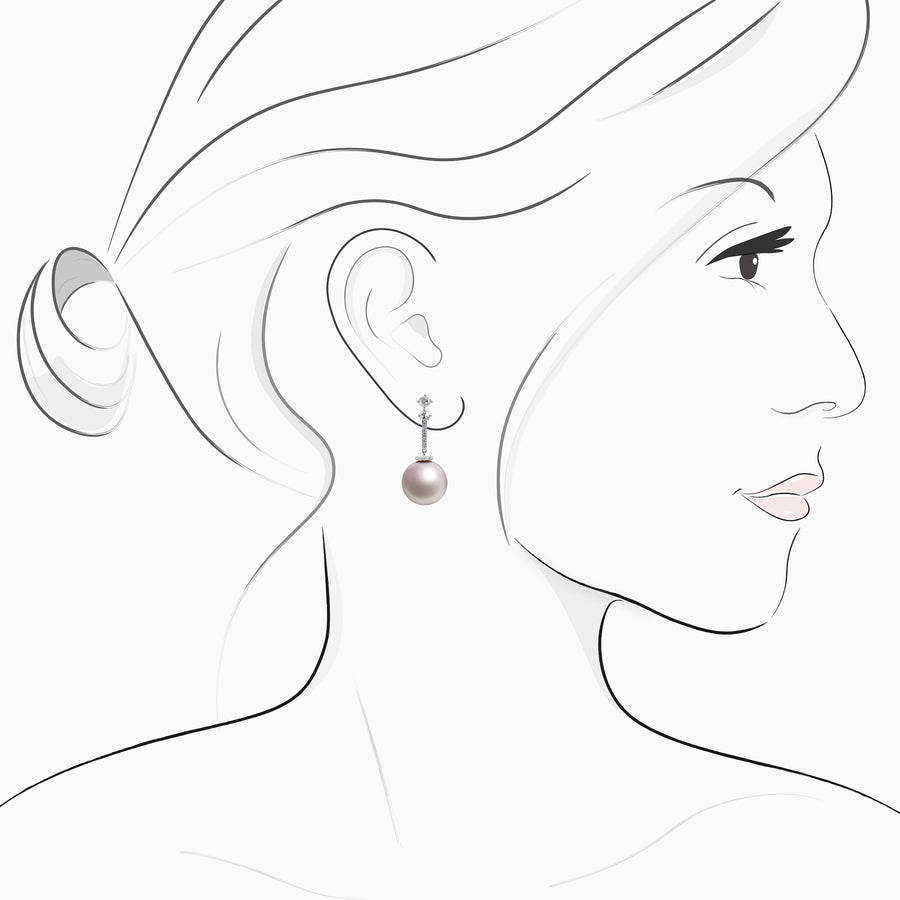 18K White Gold Fresh Water Pearl & Diamond Earrings