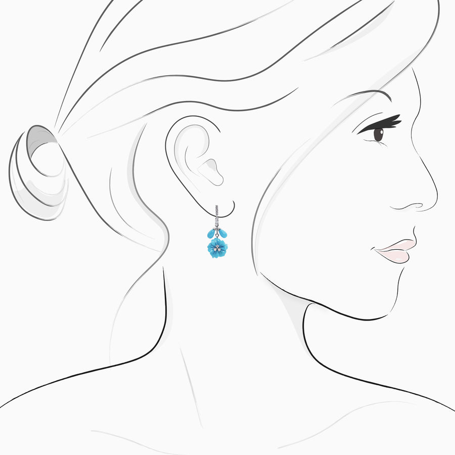 18K White Gold Turquoise & Diamond Earrings