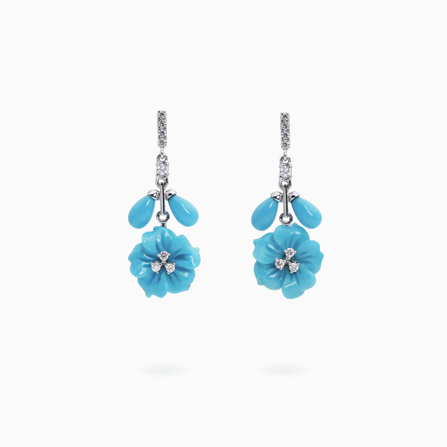 18K White Gold Turquoise & Diamond Earrings