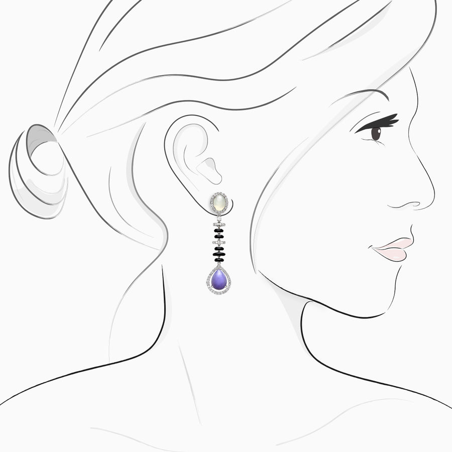 18K White Gold Jade & Diamond Earrings