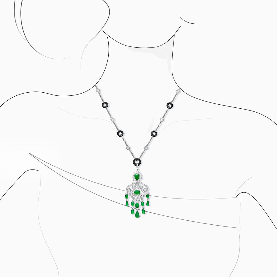 18K White Gold Green Jade & Diamond Pendant