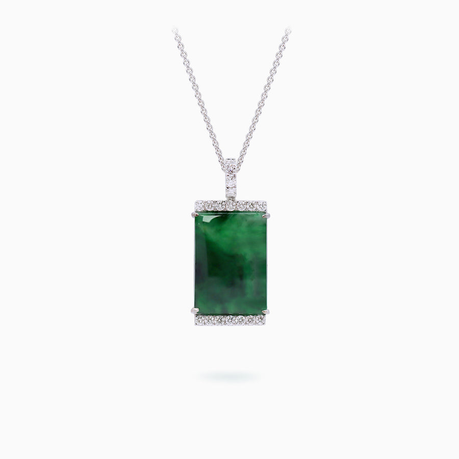 18K White Gold Jade & Diamond Pendant