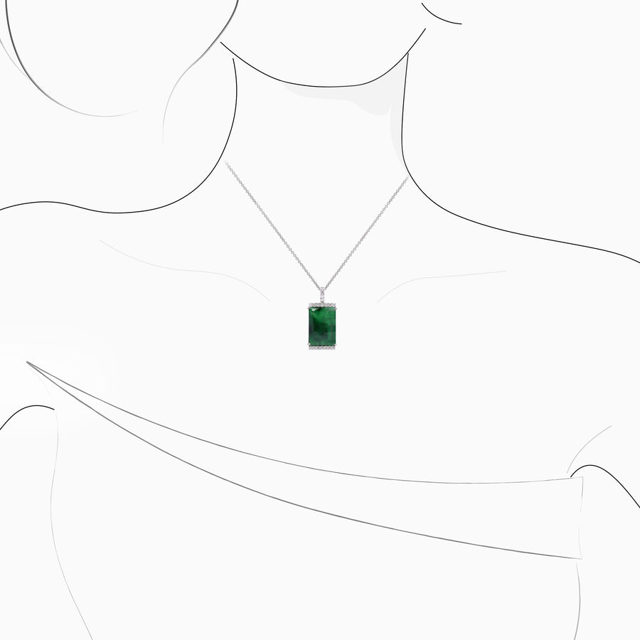 18K White Gold Jade & Diamond Pendant