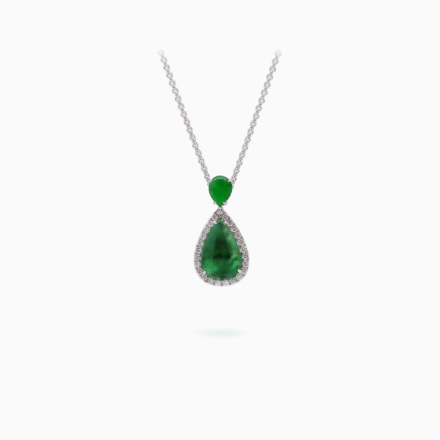 18K White Gold Jade & Diamond Pendant
