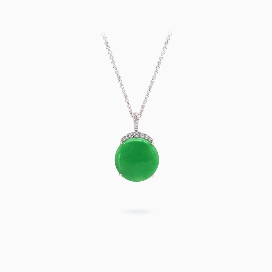 18K White Gold Jade & Diamond Pendant