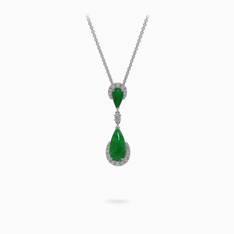 18K White Gold Jade & Diamond Pendant